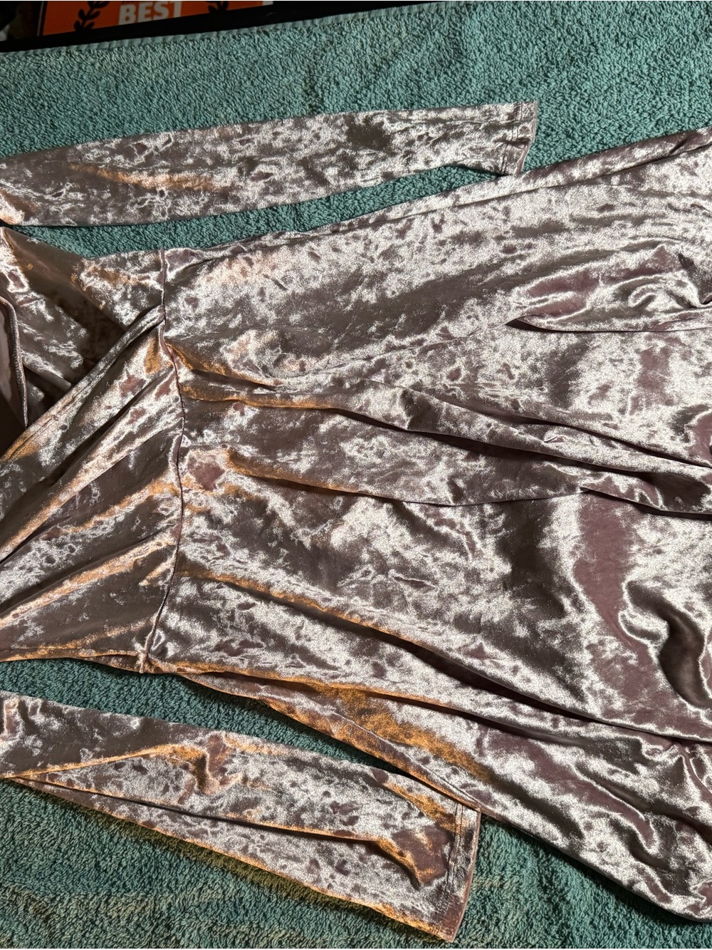 Shimmery‎ Crushed Velvet Long Sleeve Dress in Taupe